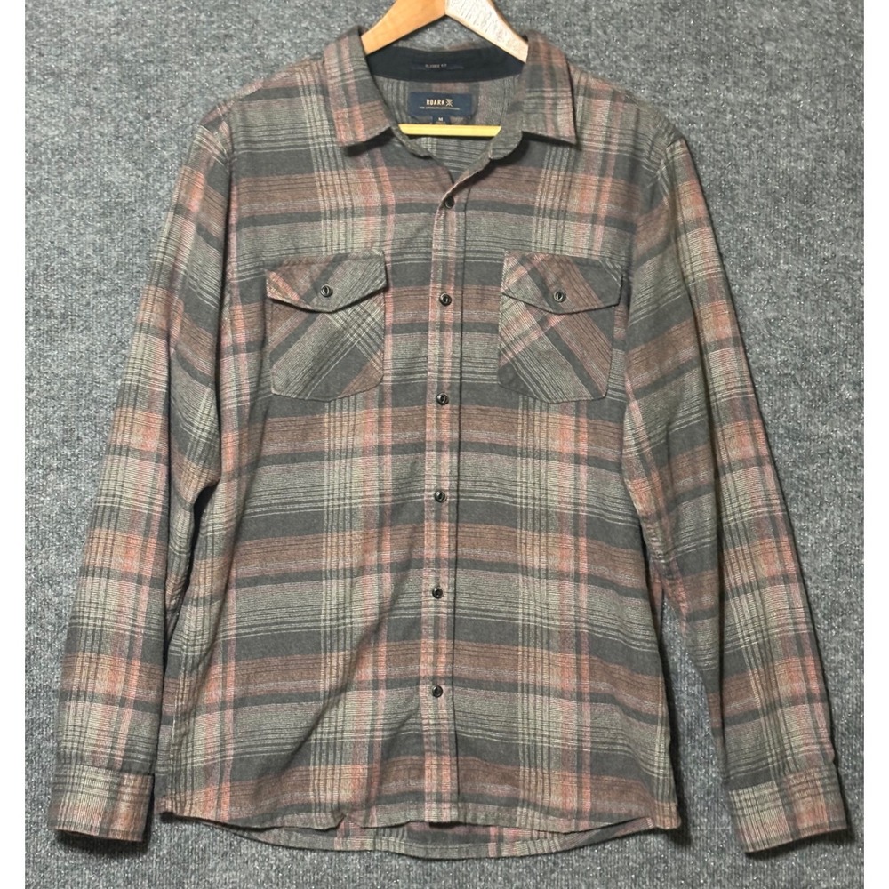 Roark Mens M Button Up Shirt Gray Plaid Classic Fit Flannel
